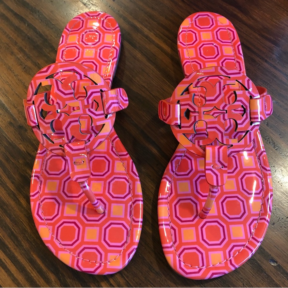 Tory Burch Women’s Miller Sandals Printed Patent Leather Size 7